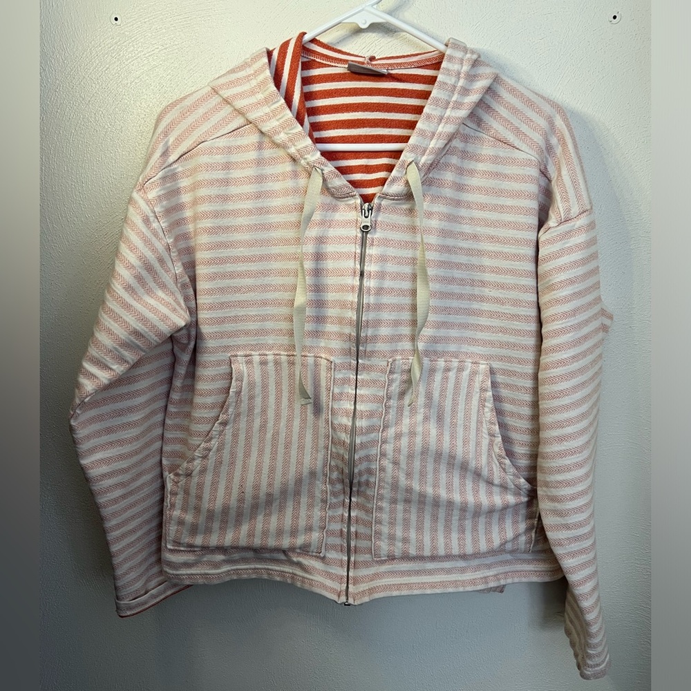 COLUMBIA Full Zip Striped Slightly Cropped Full Zip Jacket Orange White Size XL